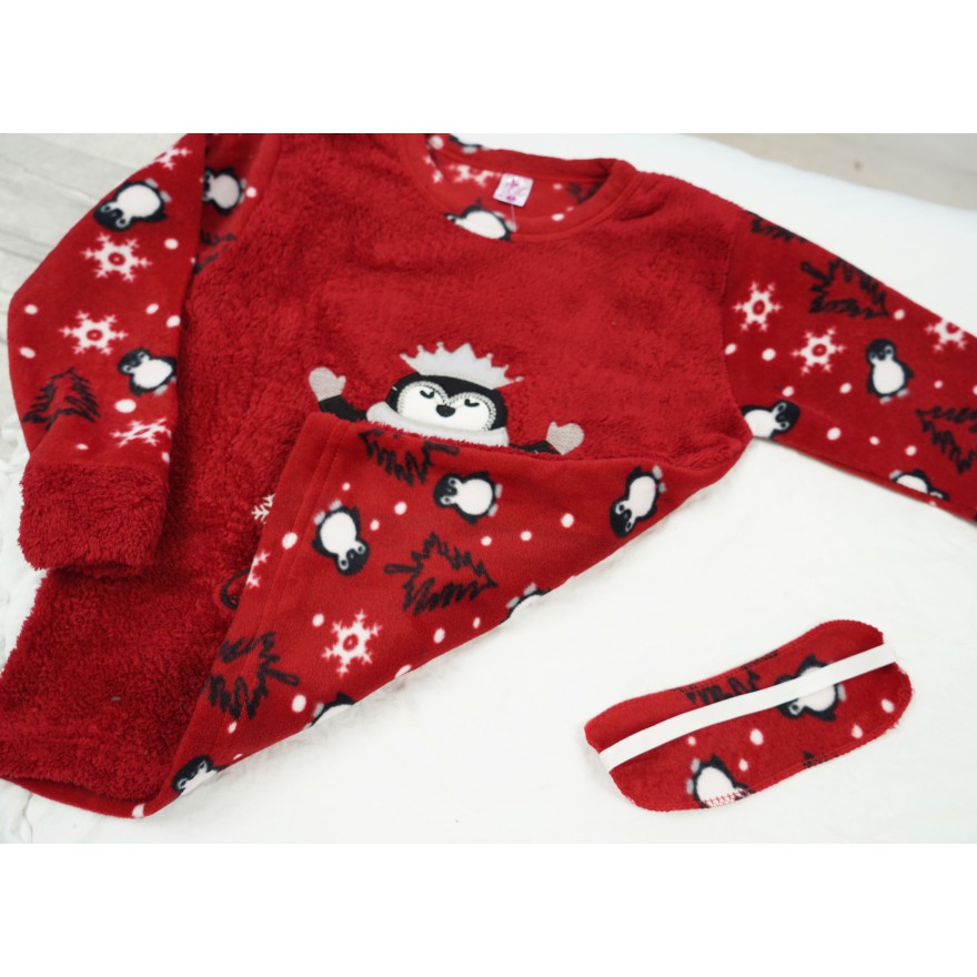 Czerwona PIŻAMA polarowa ciepła z pingwinkiem Queen święta
