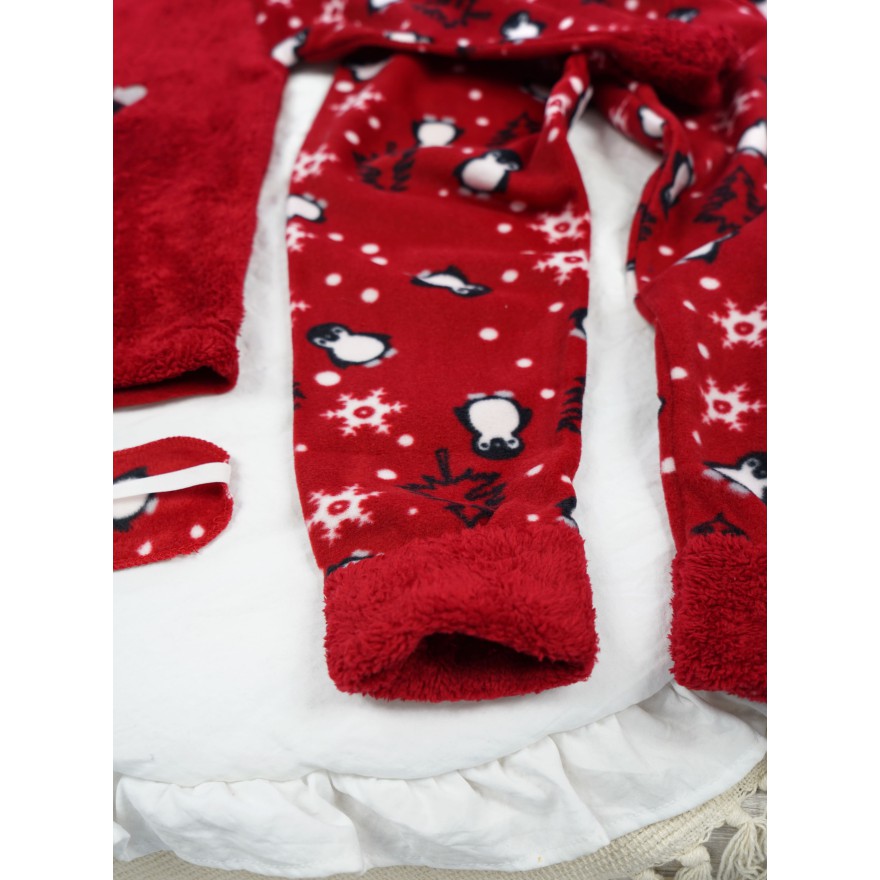 Czerwona PIŻAMA polarowa ciepła z pingwinkiem Queen święta