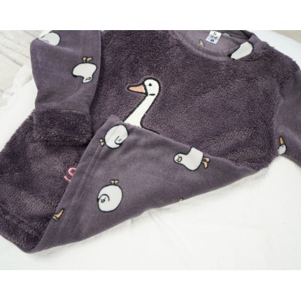 Fioletowa PIŻAMA polarowa ciepła z kaczką długi rękaw