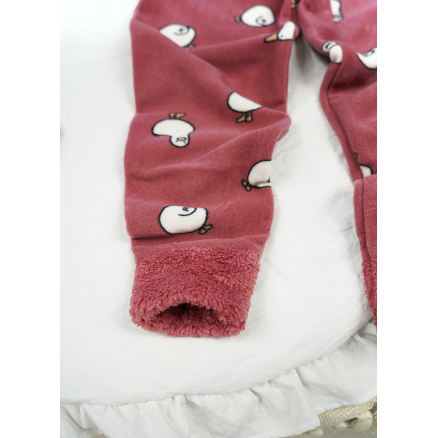 Ciemny róż PIŻAMA polarowa ciepła z kaczką długi rękaw