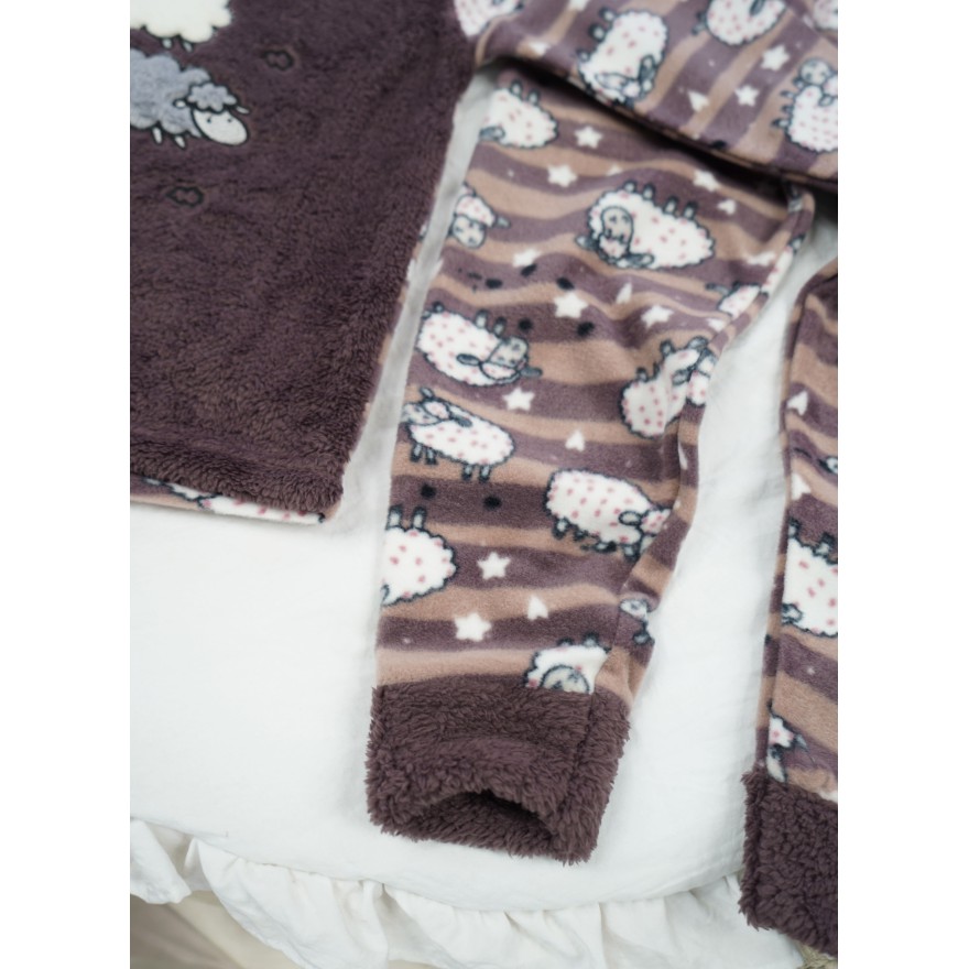 Fioletowa PIŻAMA polarowa ciepła w owieczki długi rękaw