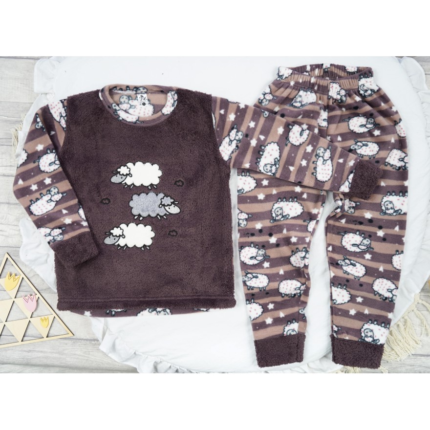 Fioletowa PIŻAMA polarowa ciepła w owieczki długi rękaw