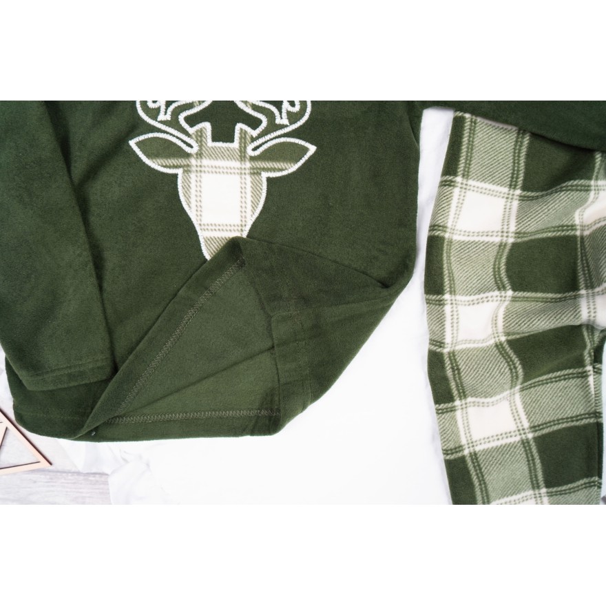 Zielona PIŻAMA polarowa ciepła renifer długi rękaw święta