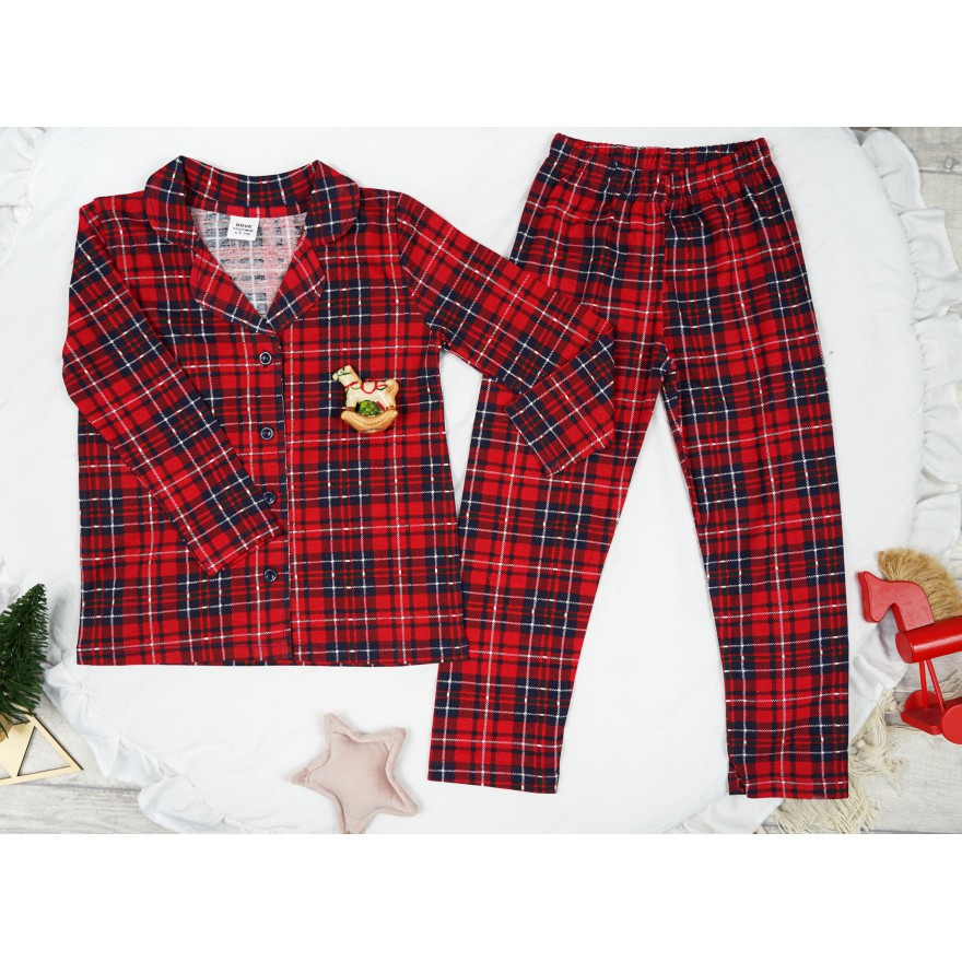 Czerwona PIŻAMA w krate rozpinana długi rękaw święta