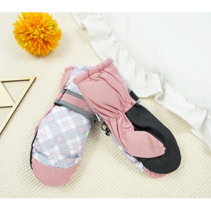 Różowe rękawiczki na śnieg narty KRATKA SERCA 1P r.74-104