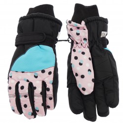 Różowo- niebieskie rękawiczki narciarskie 5P GROSZKI r.110-170