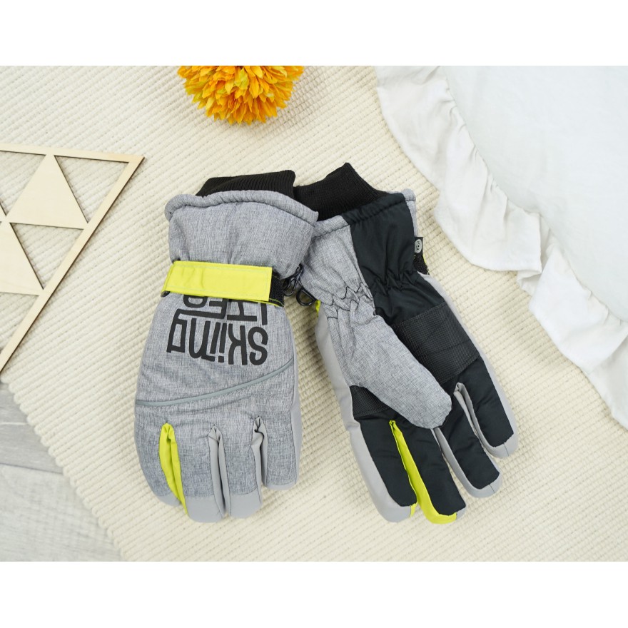 Szare rękawiczki narciarskie 5P neon SKIING LIFE r.110-134