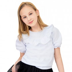 Biała BLUZKA POLA z falbanką na dekolcie koszulka dziewczęca szkoła