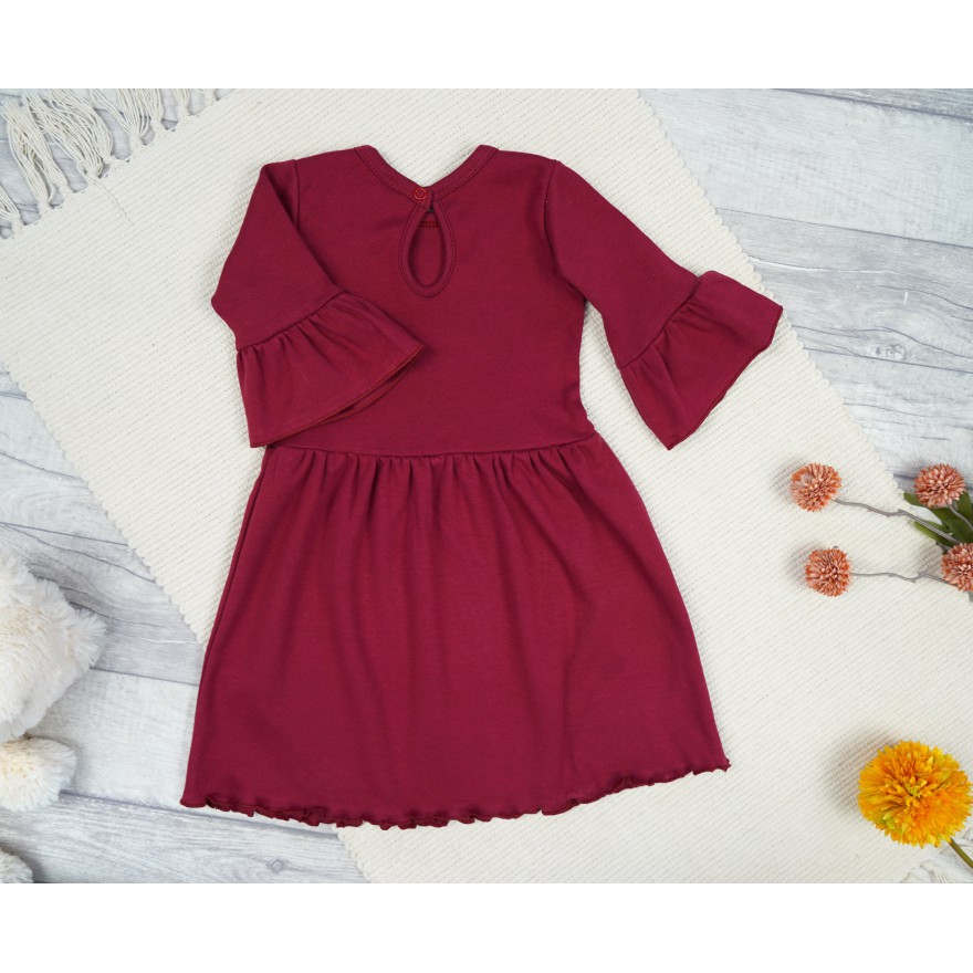 Bordowa SUKIENKA IGA z falbanką przy rękawach wesele święta