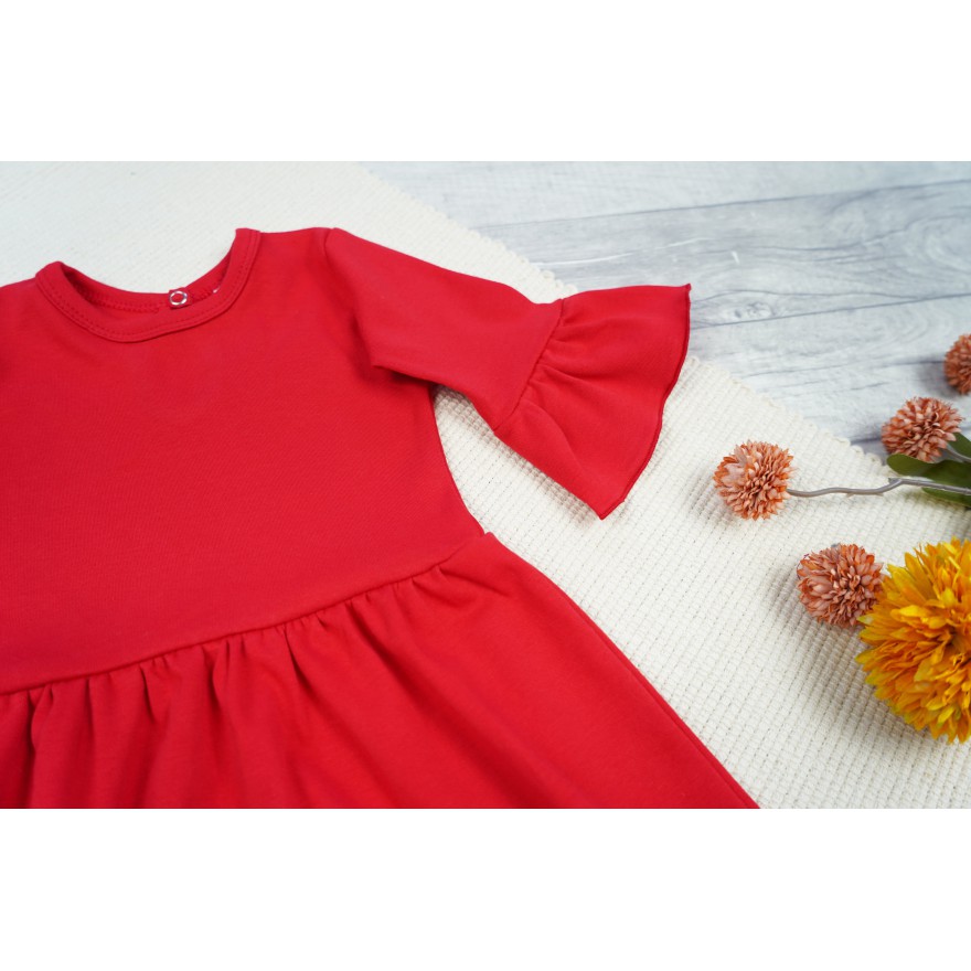 Czerwona SUKIENKA IGA z falbanką przy rękawach wesele święta