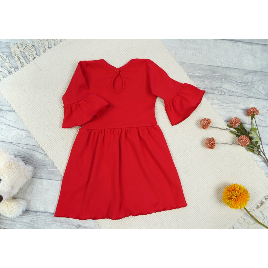 Czerwona SUKIENKA IGA z falbanką przy rękawach wesele święta