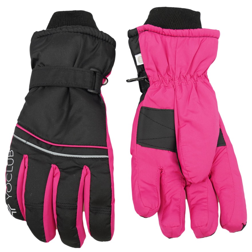 Czarno- różowe rękawiczki narciarskie 5P Yoclub logo r.170