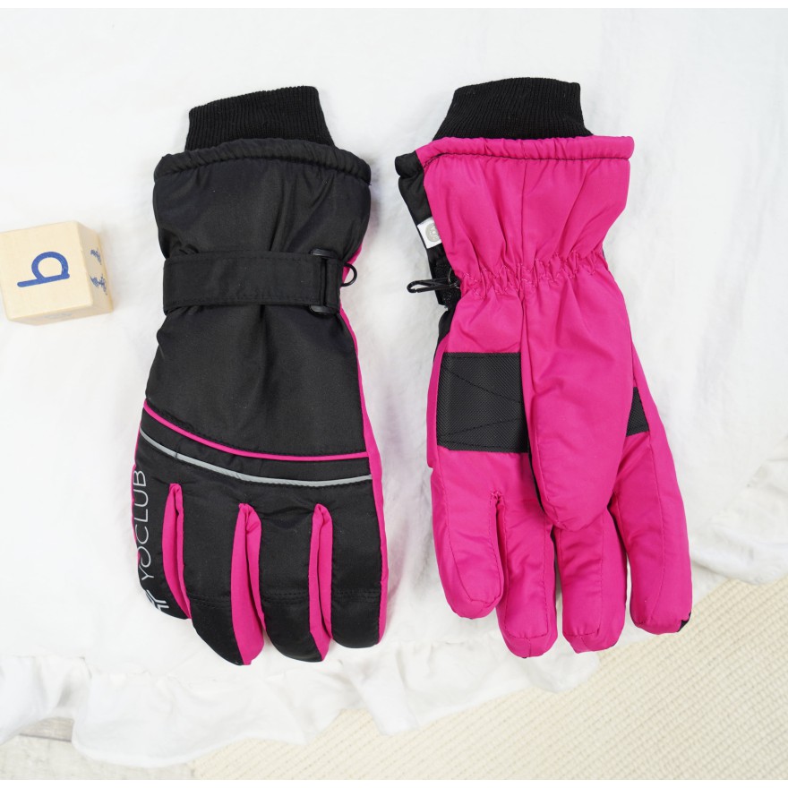 Czarno- różowe rękawiczki narciarskie 5P Yoclub logo r.170