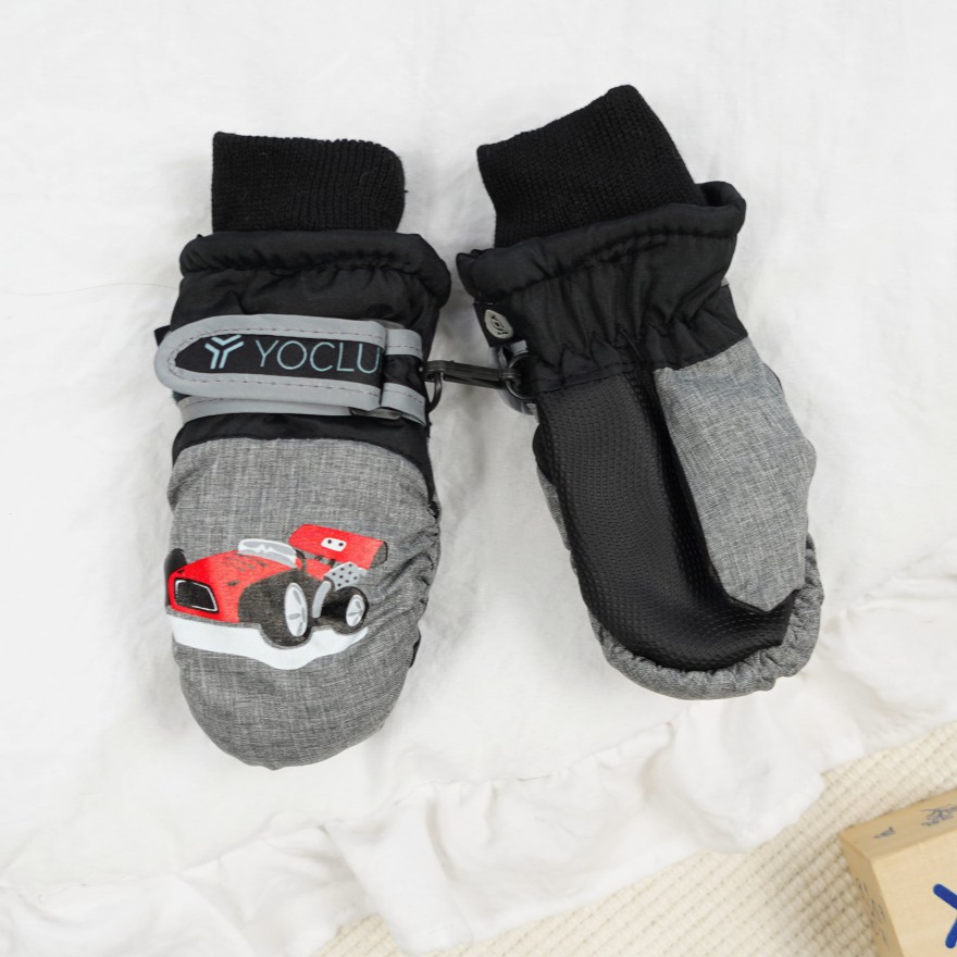 Grafitowo- czarne rękawiczki na śnieg narty czerwona WYŚCIGÓWKA 1P r.74-104