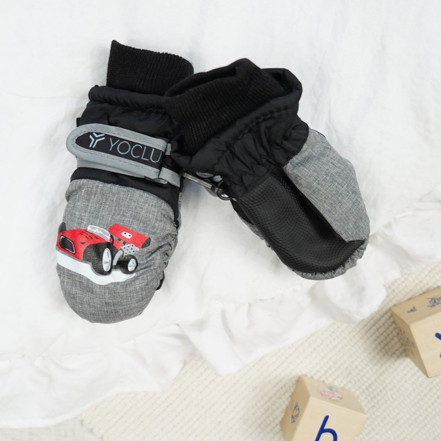 Grafitowo- czarne rękawiczki na śnieg narty czerwona WYŚCIGÓWKA 1P r.74-104