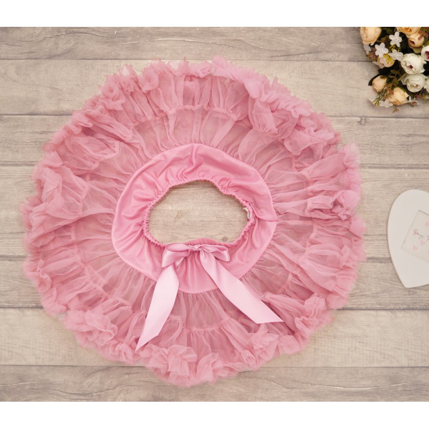 Puszysta SPÓDNICZKA tiulowa z falbankami, róż cukierkowy