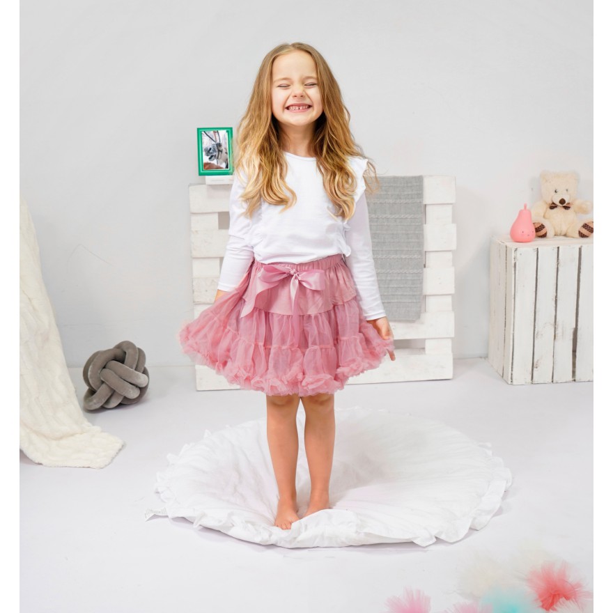 Puszysta SPÓDNICZKA tiulowa z falbankami, róż cukierkowy