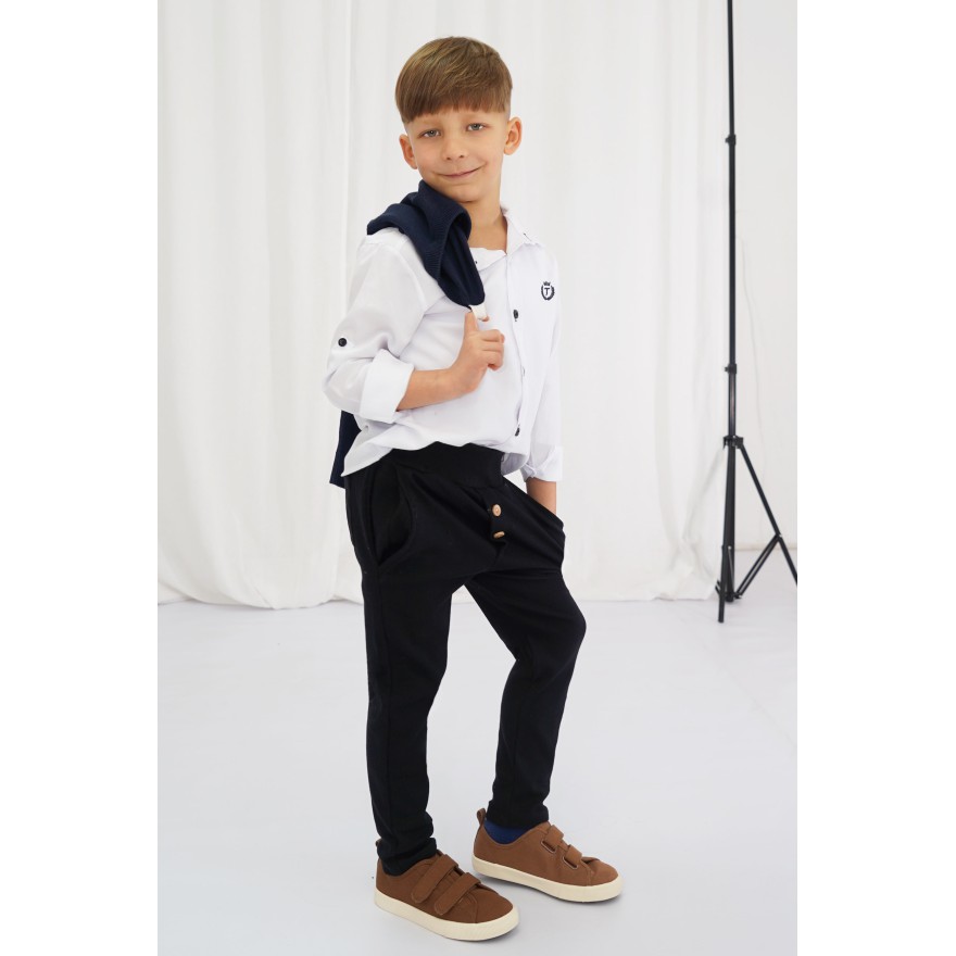 Czarne eleganckie spodnie wizytowe z wyciąganą gumką prążek slim komunia szkoła