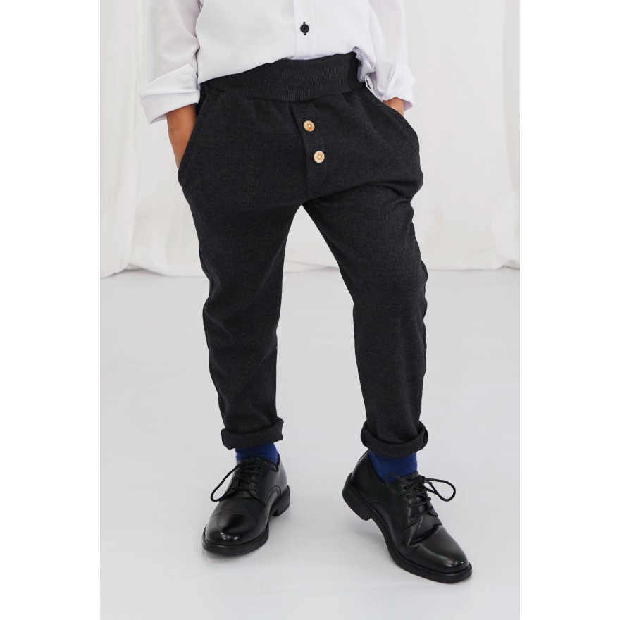 Czarne eleganckie spodnie wizytowe z wyciąganą gumką prążek slim komunia szkoła