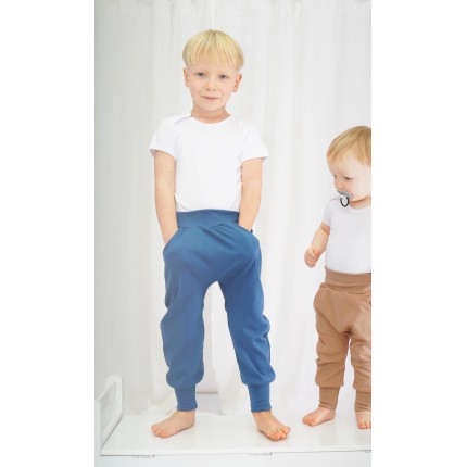 Granatowy jeans SPODNIE bawełniane MIŚ 2 do nauki samodzielności z wyciąganą gumką
