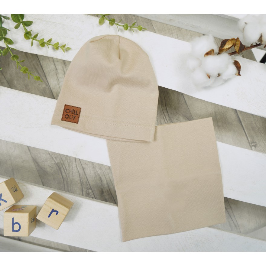 Beżowy komplet CHILL OUT czapka + komin wiosna/jesień