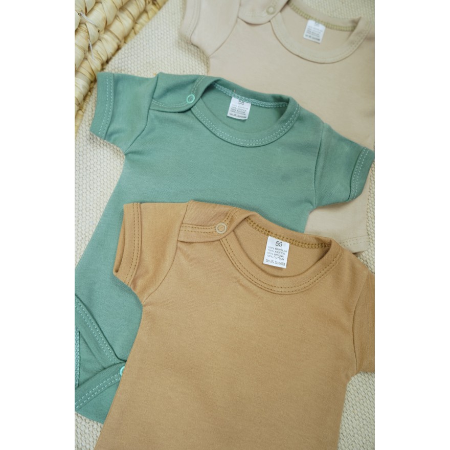 3pak BODY z krótkim rękawem szałwia beż