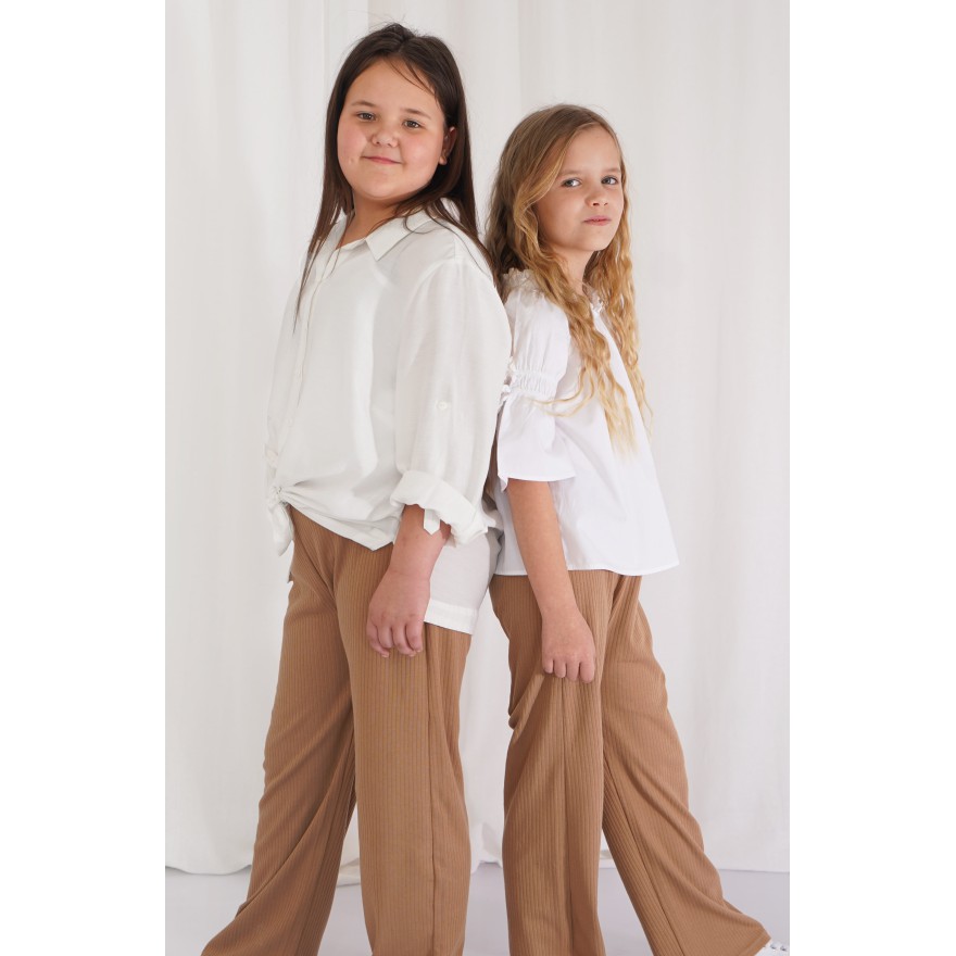 Ciemny beż spodnie szeroka nogawka wide leg prążek z wyciąganą gumką wiosna lato