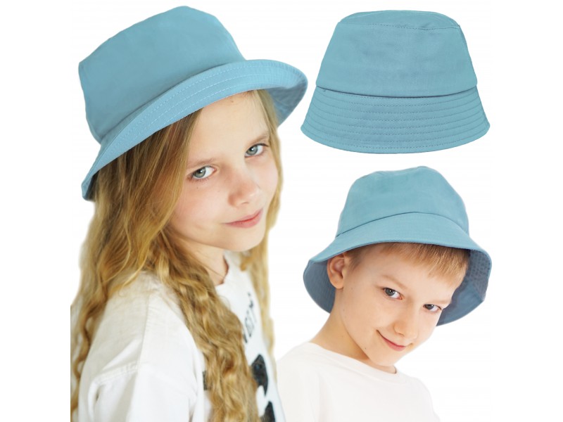 Niebieski KAPELUSZ BUCKET HAT gładka czapka z daszkiem lato bawełna