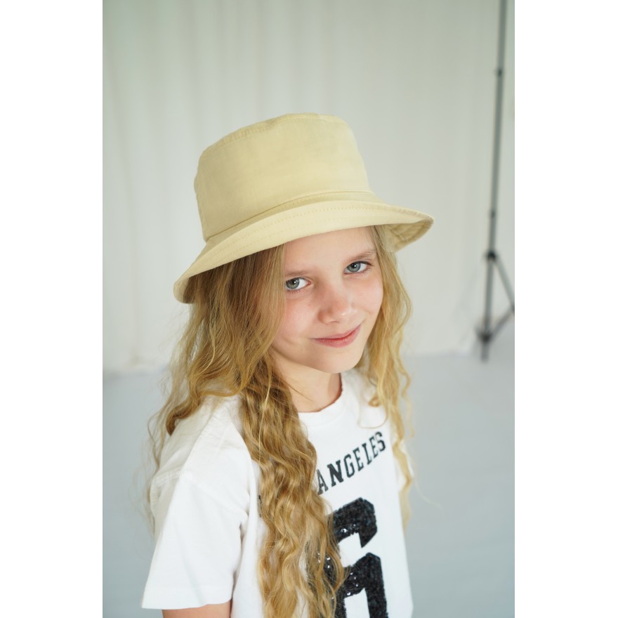 Beżowy KAPELUSZ BUCKET HAT gładka czapka z daszkiem lato bawełna
