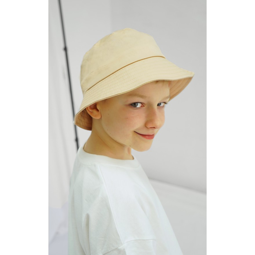Beżowy KAPELUSZ BUCKET HAT gładka czapka z daszkiem lato bawełna