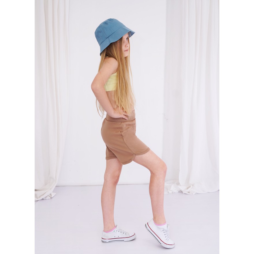 Beżowe krótkie spodenki z lamówką SZORTY LATO z wyciąganą gumką bezuciskowe