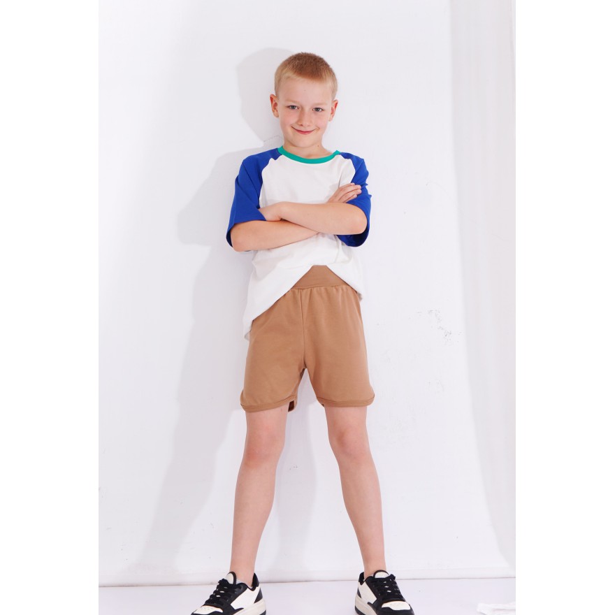 Beżowe krótkie spodenki z lamówką SZORTY LATO z wyciąganą gumką bezuciskowe