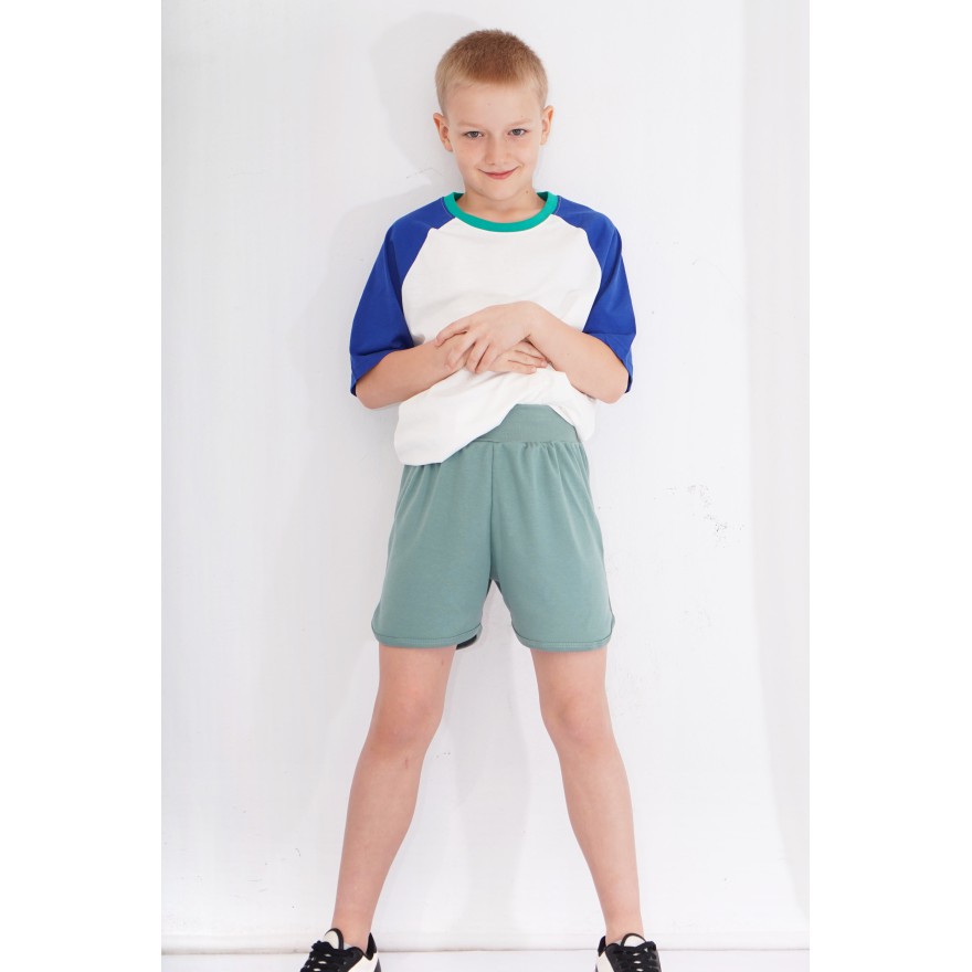 Szałwia krótkie spodenki z lamówką SZORTY LATO z wyciągana gumką bezuciskowe