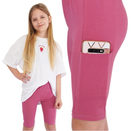 Różowe kolarki z kieszeniami krótkie legginsy spodenki na lato