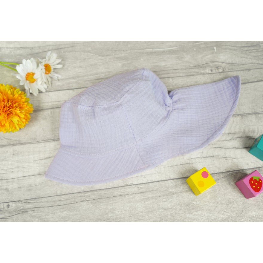 Lila KAPELUSZ MUŚLINOWY z ochroną na kark CZAPKA na lato