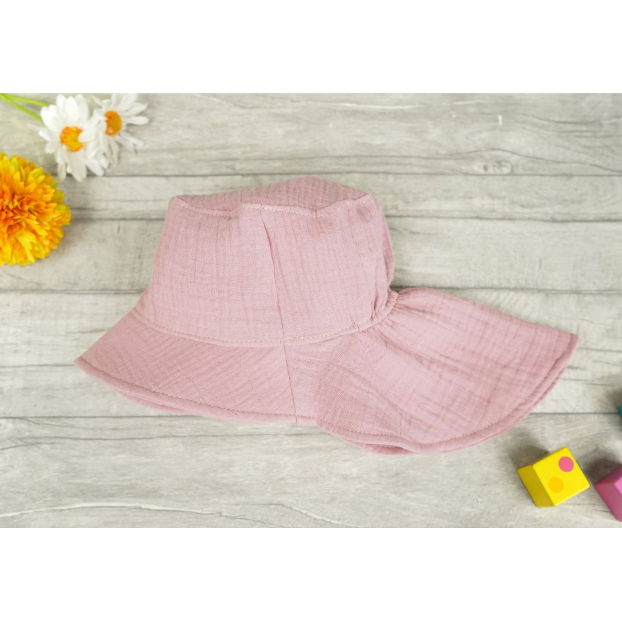 Różowy KAPELUSZ MUŚLINOWY z ochroną na kark CZAPKA na lato