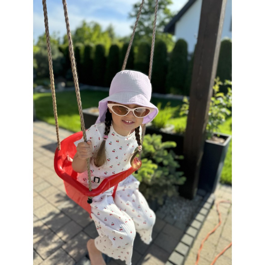 Lila KAPELUSZ MUŚLINOWY z ochroną na kark CZAPKA na lato