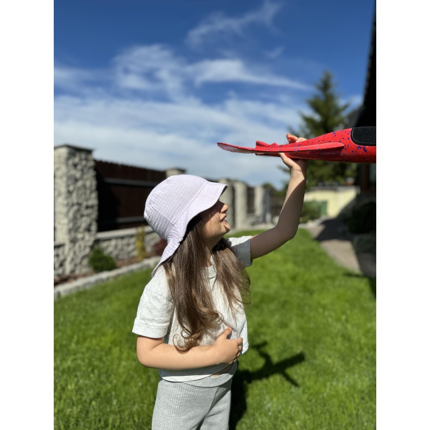 Lila KAPELUSZ MUŚLINOWY z ochroną na kark CZAPKA na lato