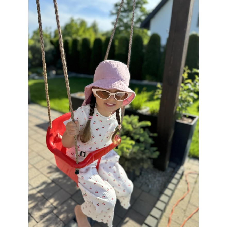 Różowy KAPELUSZ MUŚLINOWY z ochroną na kark CZAPKA na lato