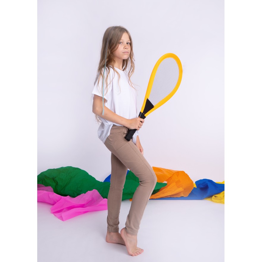 Beżowe LEGGINSY Z KIESZENIAMI długie bawełniane getry dziewczęce