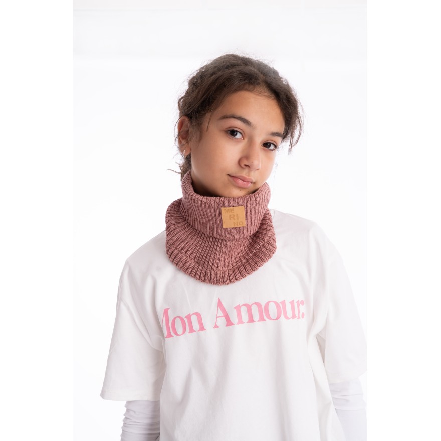 Merino komin różowy dziecięcy 100% wełna one size jesień zima