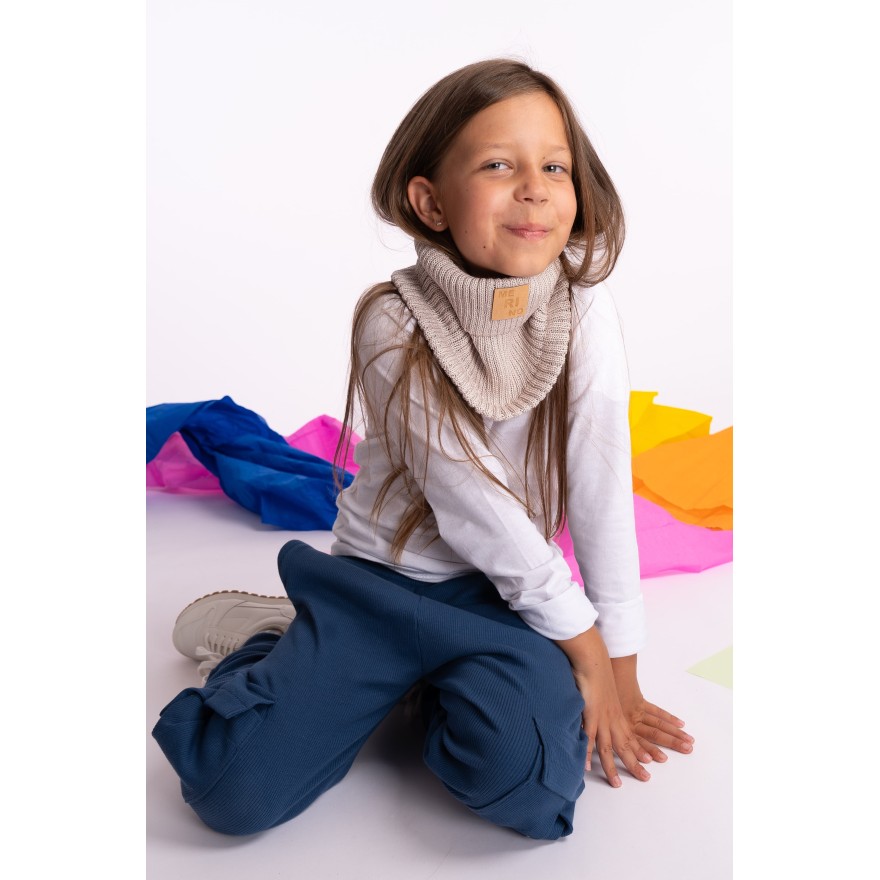 Merino komin beżowy dziecięcy 100% wełna one size jesień zima