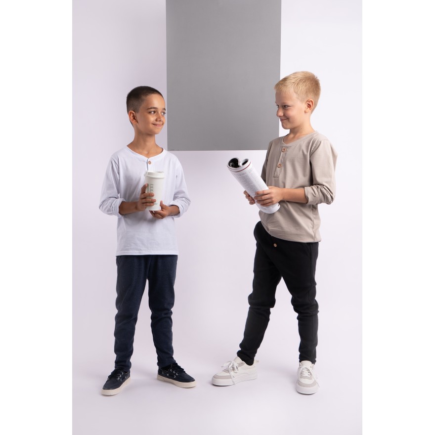 Szaro - beżowa chłopięca bluzka KOSZULKA Z GUZIKAMI elegancka długi rękaw szkoła