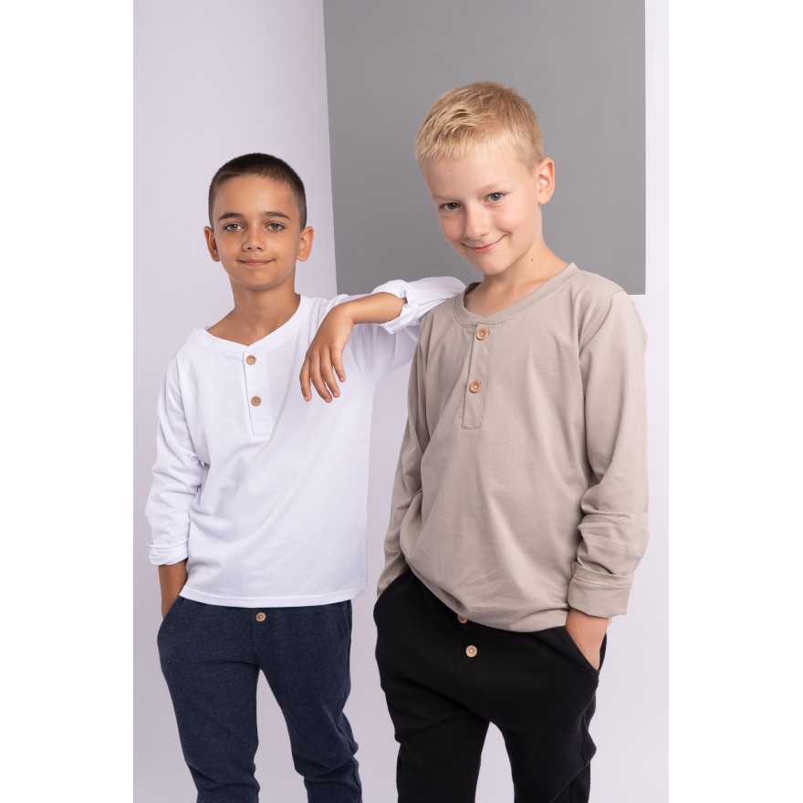 Biała chłopięca bluzka KOSZULKA Z GUZIKAMI elegancka długi rękaw szkoła