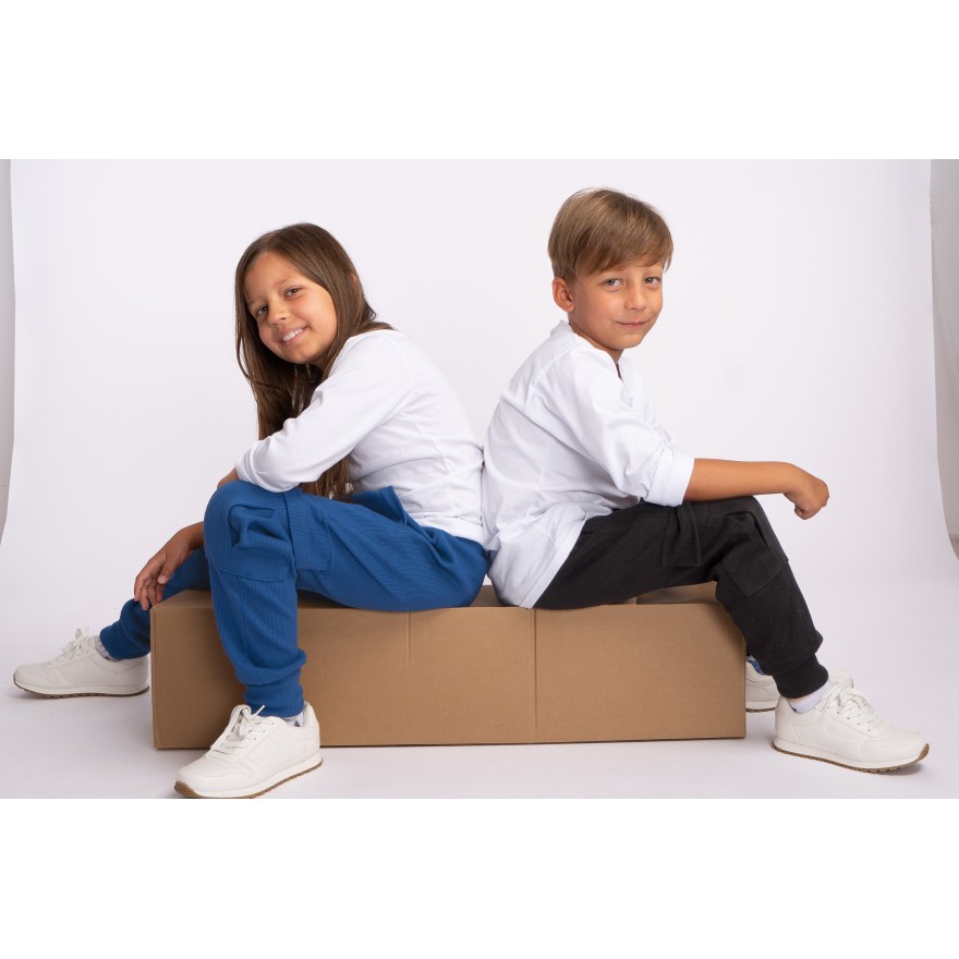 Granatowe BOJÓWKI z kieszeniami spodnie bawełniane PRĄŻEK regulowane w pasie