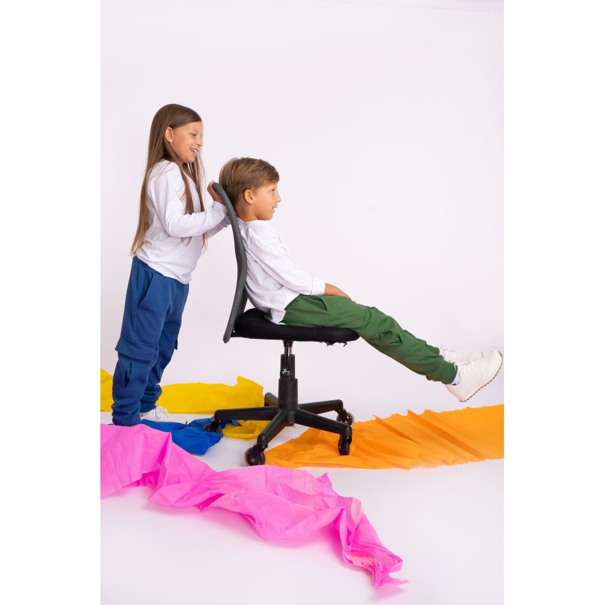 Granatowe BOJÓWKI z kieszeniami spodnie bawełniane PRĄŻEK regulowane w pasie