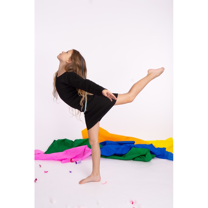 Czarna SUKIENKA ołówkowa bawełniana z prążka dopasowana długi rękaw prążek szkoła