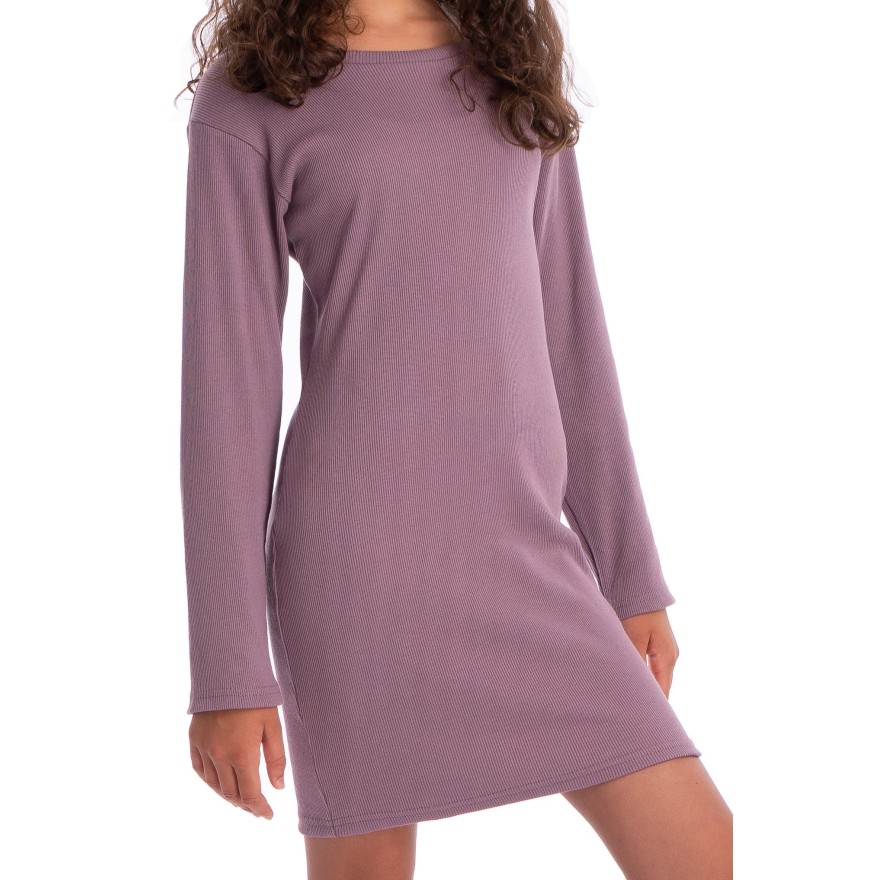 Lila SUKIENKA ołówkowa bawełniana z prążka dopasowana długi rękaw prążek