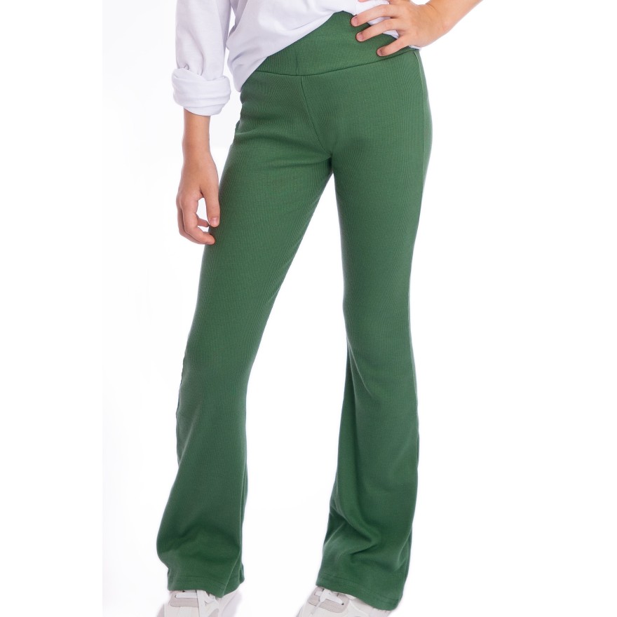 Khaki SPODNIE legginsy FLARE getry rozszerzane dzwony PRĄŻEK regulowane w pasie