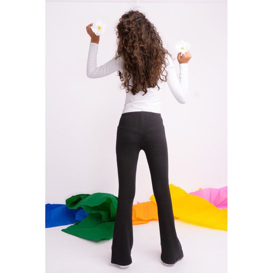 Czarne SPODNIE legginsy FLARE getry rozszerzane dzwony PRĄŻEK regulowane w pasie